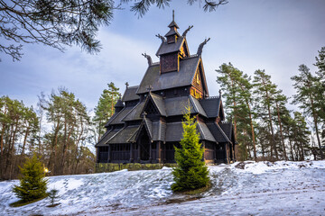 Oslo - February 11 2023: The epic medieval Gol Stave Church in the open air museum of Oslo, Norway © rpbmedia