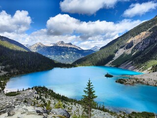 Panoramic views of Joffre Lakes in British Columbia, Canada