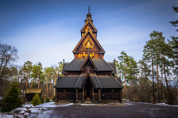 Oslo - February 11 2023: The epic medieval Gol Stave Church in the open air museum of Oslo, Norway © rpbmedia