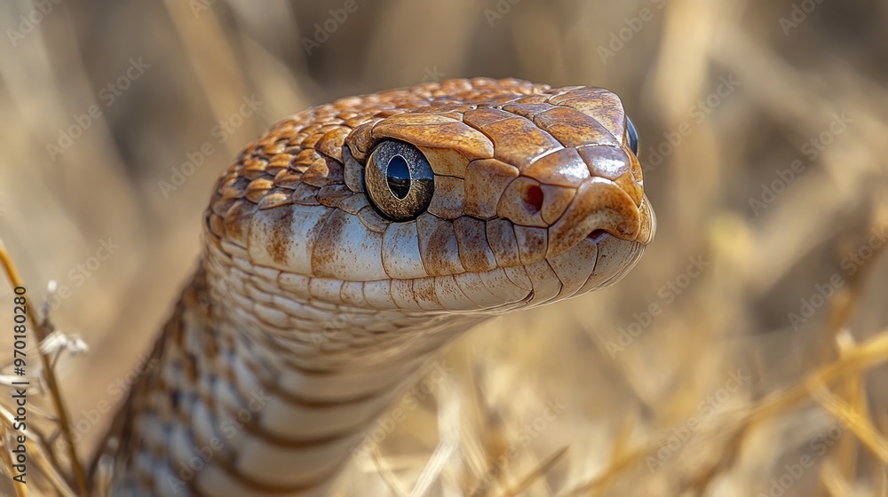 Poster close-up of a snake with intricate scales in a natural setting.