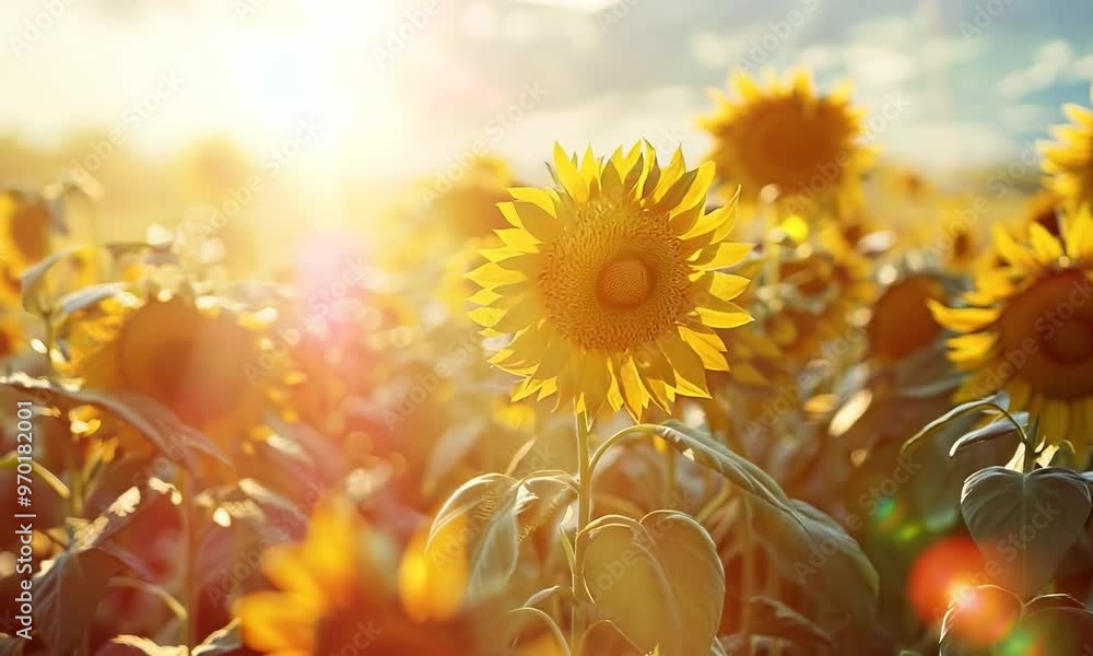 Canvas Prints Brilliant sunshine illuminating a field of sunflowers in full bloom, Video