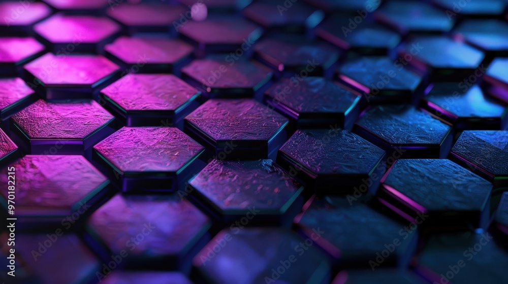 Poster abstract hexagon pattern with neon lights