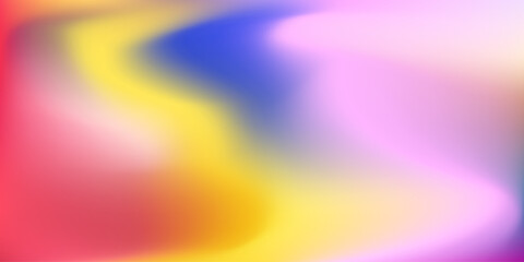 Obraz premium Vibrant bright yellow, red, blue and pink colors wavy mesh gradient background. Abstract soft trendy fluid digital watercolor concept for ui design, liquid banner, technology business poster