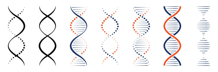 Set of long genetic molecule structure icon collection. DNA icon symbol. Vector Illustration.