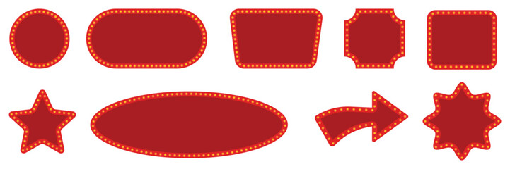 Set of neon marquee billboard collection. Realistic retro square circle, star  shape marquee billboard symbol. Vector Illustration. © Graphic design 125