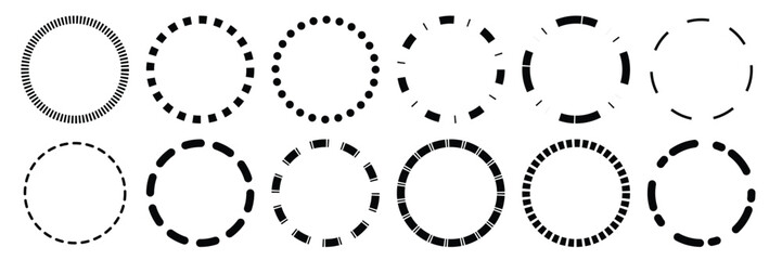 Set of Simple dashed circle icon collection. Different style outline dashed circle symbol. Vector Illustration. 