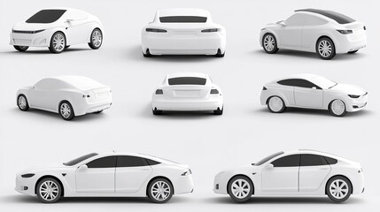 Isolated on a white background, a collection of realistic vector illustrations of white 3D cars