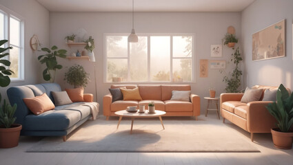 Fototapeta premium illustration of a modern living room with beautiful equipment