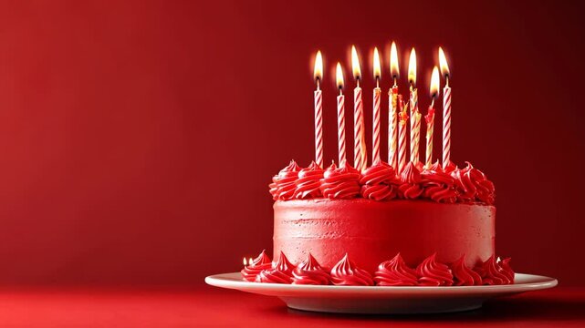 Celebrating a special birthday with a vibrant red cake and glowing candles in a cozy setting