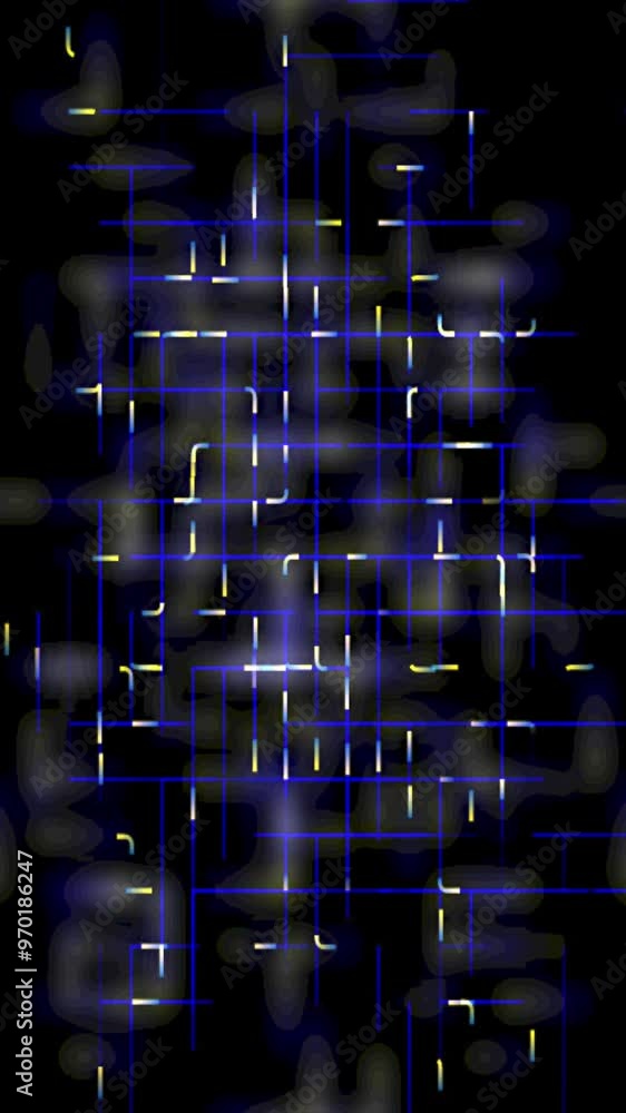 Wall mural futuristic grid loop with glowing blue and yellow lines on dark background