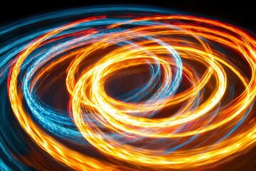 Abstract Swirling Light Trails in Orange and Blue Hues