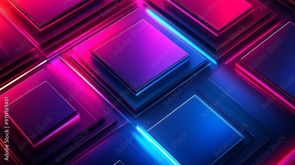 Leinwandbilder abstract background dark neon colors and geometric pattern : generative ai