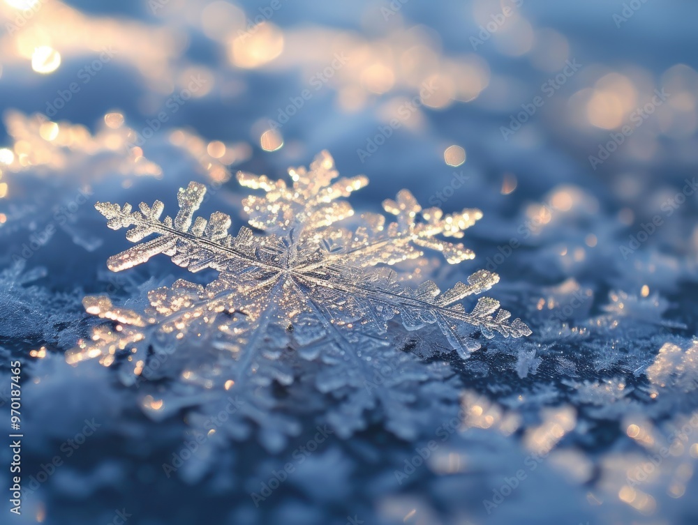 Canvas Prints intricate snowflake on a frosty surface