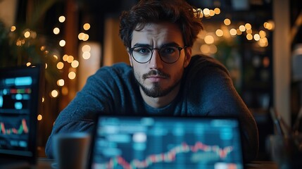 Fototapeta premium Man on his vlog teaching how to gain profit on exchange market : Generative AI