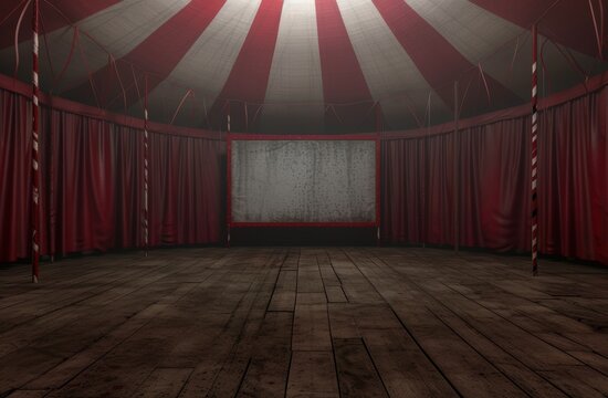 Vintage circus tent interior with stage