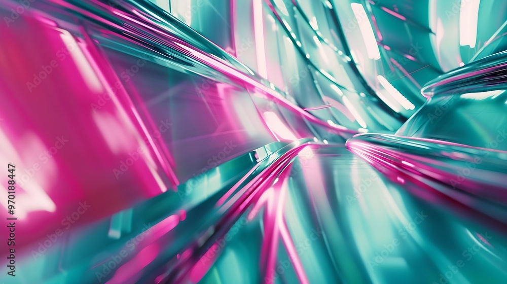 Aufkleber Pink and teal dynamic sheets with neon led illumination Retro futurism abstract background : Generative AI