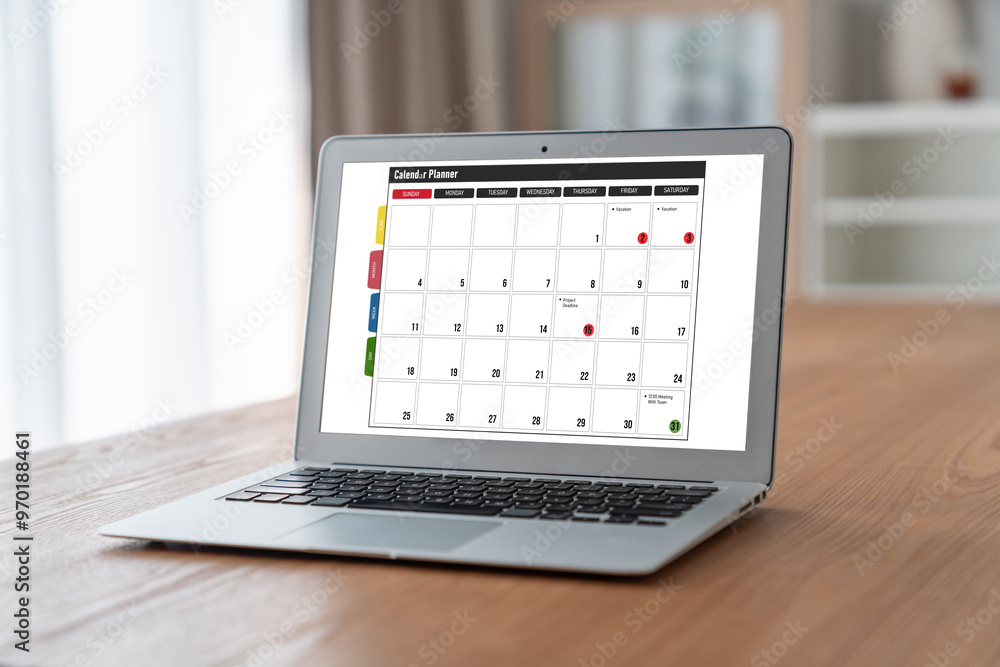 Poster calendar on computer software application for modish schedule planning for personal organizer and on