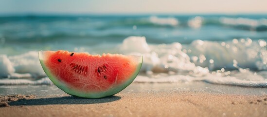 Fresh Watermelon Slice On A Beach