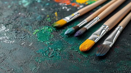 Fototapeta premium Artistic painting brushes and colorful paint strokes