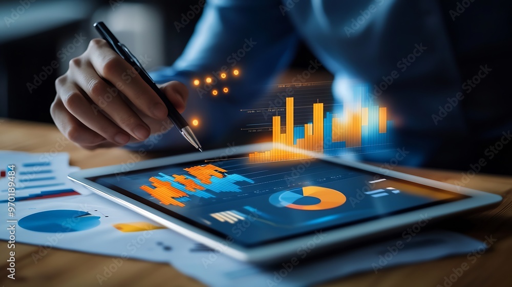 Poster cost and quality control business strategy and project management concept businessman working on dig