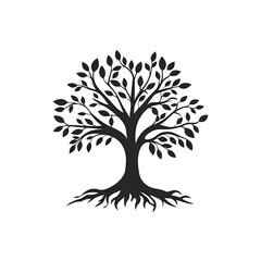 Black Silhouette of a Tree with Extensive Roots