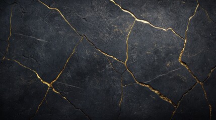 Obraz premium Cracked and weathered black marble with golden veins