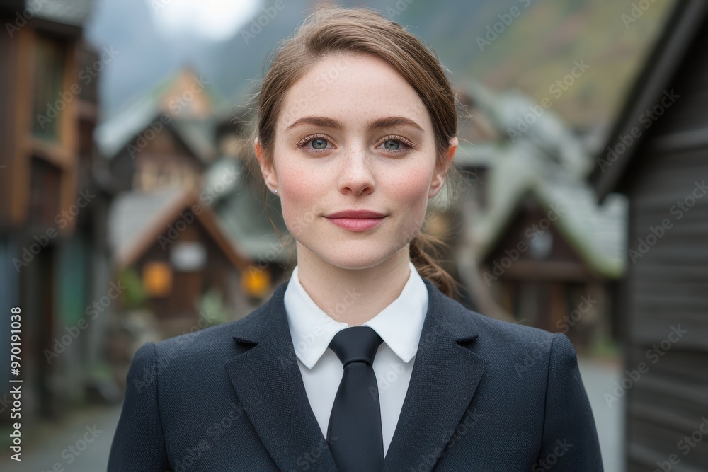 Poster professional woman in business attire posing for portrait