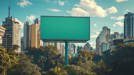 Billboard green chromakey mock up in the city of Sao Paulo Use this photo day mockup for your outdoor design : Generative AI