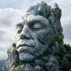Obraz premium A mountain shaped like a human face, with details of the terrain forming facial features