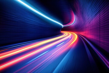 Obraz premium Neon Lights and Speed Streaks Through a Tunnel