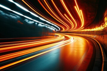 Fototapeta premium Abstract Light Trails in a Curved Tunnel