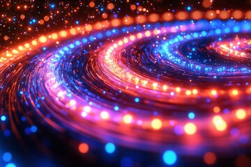 Abstract Swirling Pattern of Blue and Orange Lights on a Black Background