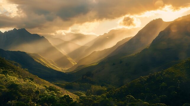 Outeniqua Mountains during a golden sunset George Garden route South Africa : Generative AI