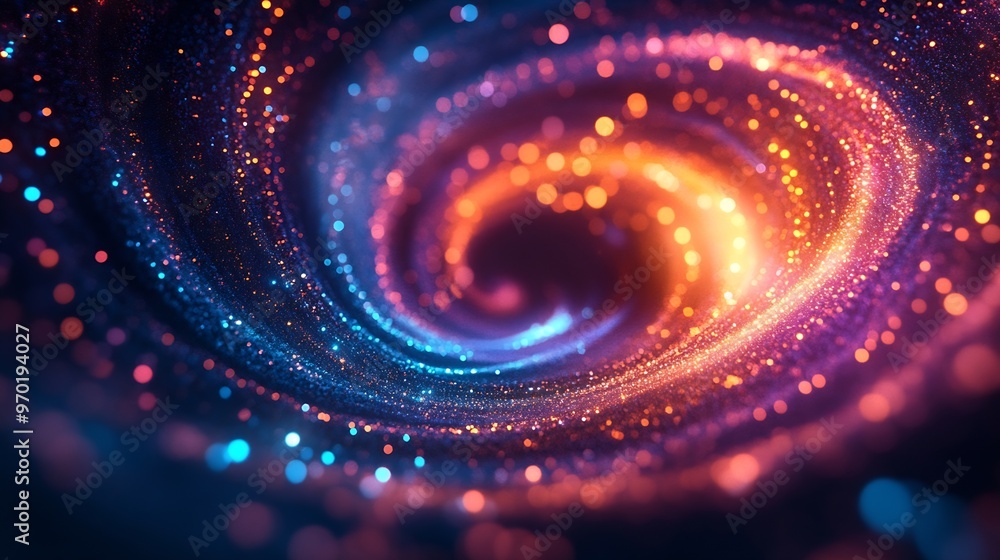 Aufkleber colorful swirl elements with neon led illumination cyberpunk futuristic background : generative ai