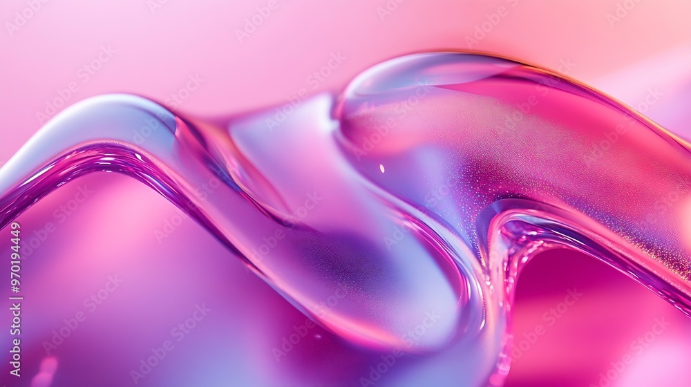 Poster neon abstract curvy shape against the colorful pink background iridescent futuristic template : gene