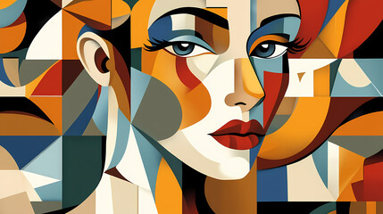 Woman face in colorful cubist style. Cubist. Illustration