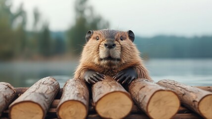 A beaver dressed as a witch, building a magical dam with enchanted logs, beaver witch costume, water magic