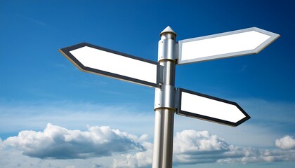 Blank Direction Signs. Blank Directional Signs Against a Blue Sky – Multiple empty signs pointing in various directions, ideal for guidance or choice concepts.