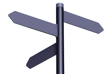 Street sign on white. Directional pole with arrows, finger post signs