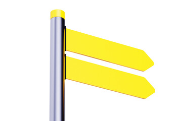 Yellow street signs isolated. Directional pole with arrows, finger post sign