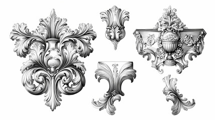 Set of decorative ornamental drawing. Baroque. Illustration