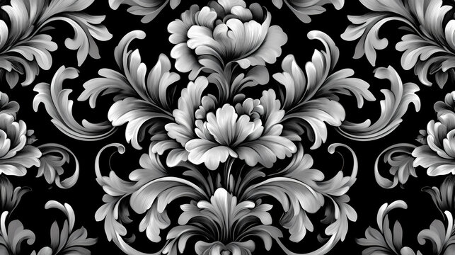 Seamless pattern with baroque renaissance monogram floral ornament, leaf scroll engraving retro floral pattern decorative design filigree calligraphic heraldic branch. Baroque. Illustration