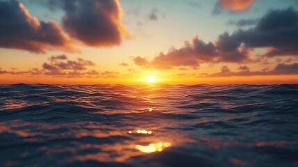 beautiful seascape Sunset in the sky with horizon in the sea : Generative AI