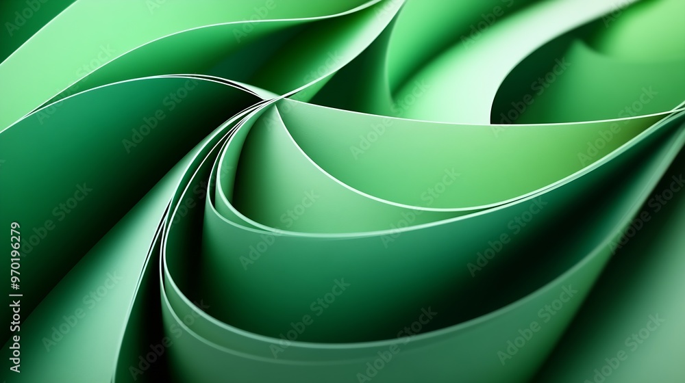Aufkleber colored paper curved green 3d abstract background : generative ai