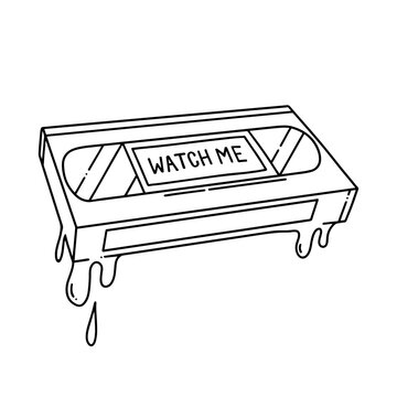 recommend clip art: Scary video tape. Vector line hand drawn illustration for your halloween designs. Watch me