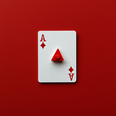 Obraz premium 3d render of an Ace playing card with a red brick in the center, on solid background.Minimal creative party and art concept.Copy space,flat lay