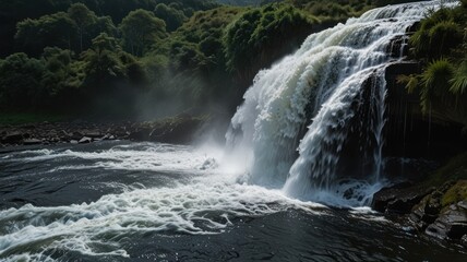 Powerful Waterfall Cascading Through Lush Forest