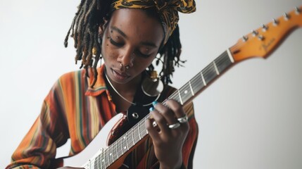 Woman with Dreadlocks Playing Electric Guitar