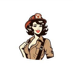 firefighter sexy pinup girl drawing retro logo