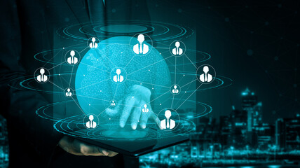 People network and global communication concept. Business people with modern interface of community linking many people around world by social media platform to connect international business. uds